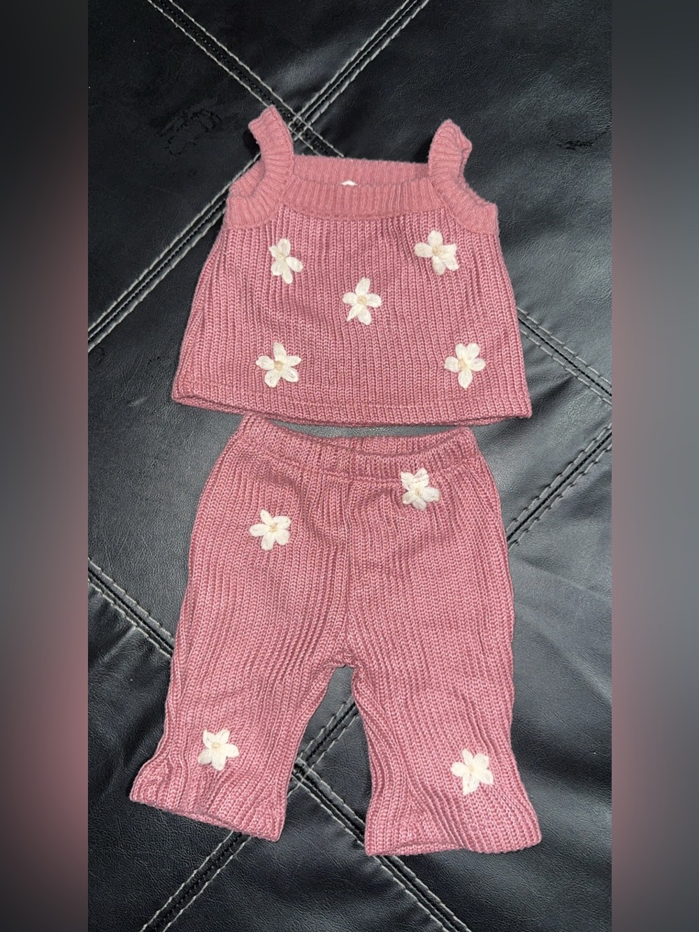 Girls Dusty Rose Knit Flower Tank & Leggings Set